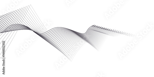  "Create a vector illustration of a black and white twisted ribbon-like wave. The design should feature smooth, overlapping transparent layers with a slight 3D effect. The background must be plain whi