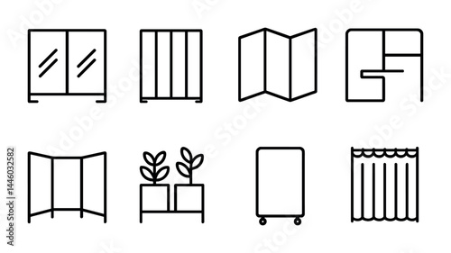 Versatile room divider icons for interior design and space organization projects