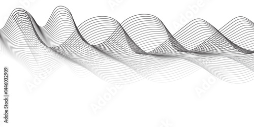  "Create a vector illustration of a black and white twisted ribbon-like wave. The design should feature smooth, overlapping transparent layers with a slight 3D effect. The background must be plain whi