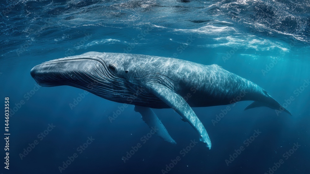 Fototapeta premium Blue Whale Majesty: Underwater Giant