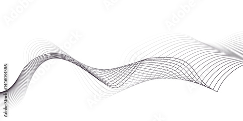  "Create a vector illustration of a black and white twisted ribbon-like wave. The design should feature smooth, overlapping transparent layers with a slight 3D effect. The background must be plain whi