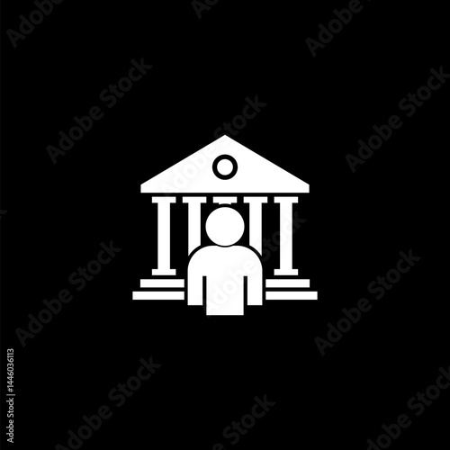 Bank and man icon isolated on black background