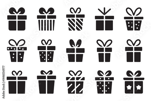 Collection of various gift box icons in flat design.