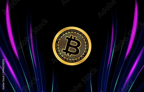 images of the bitcoin-btc logo on a digital background. 3d illustrations.