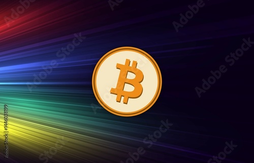 images of the bitcoin-btc logo on a digital background. 3d illustrations.