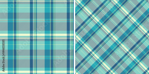 Stylish textile pattern design showcasing a classic plaid motif, rendered in cool blue hues. Ideal for backgrounds, apparel, or digital designs.