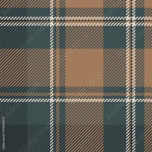 Detailed tartan plaid pattern in warm, earthy tones. Seamless design ideal for textiles, backgrounds, or digital art. Represents tradition, heritage, comfort.