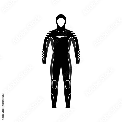 Black Diving Wetsuit: Silhouette of a sleek, modern wetsuit, showcasing the garment's design, function, and appeal for water adventures. 
