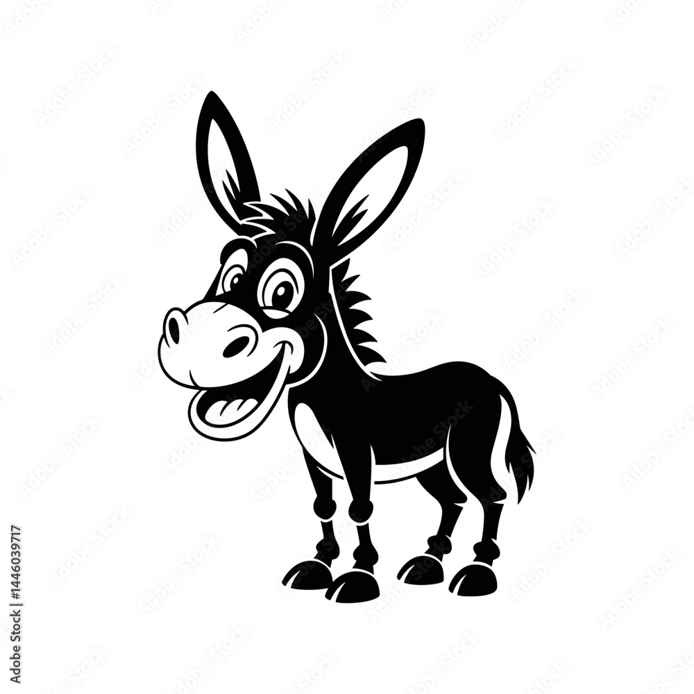 Fototapeta premium Animated Donkey in Vector: A friendly animated donkey stands proudly, its cheerful expression radiating humor, perfect for illustrating playful concepts.