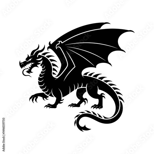 Majestic Silhouette: A formidable dragon silhouette, exuding power, grace, and mystery, embodies the mythical essence of fantasy.