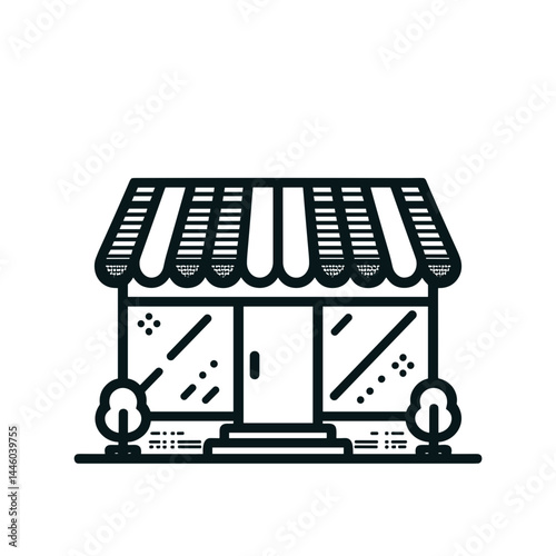 Simple Line Art of a Small Shop with Trees in Front  on a transparent background