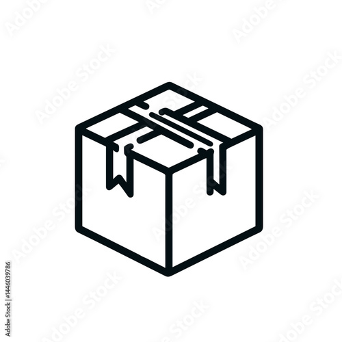 Sealed box, secure and sturdy, wrapped with tape, minimalist line art illustration on a transparent background