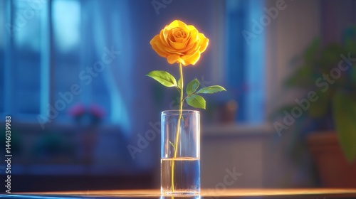 Stunning Vibrant Yellow Rose in Tall Slender Transparent Vase