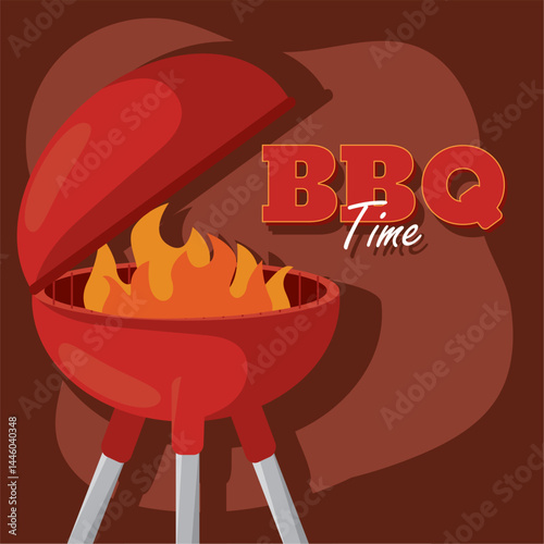 Grill with flame design. Vector