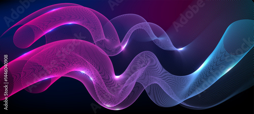 Curve lines waves distorted shape abstract vector background illustration in pink blue purple violet colors. Warped curve lines vector geometric shape. Overwound surface neon blue pink light shape.
