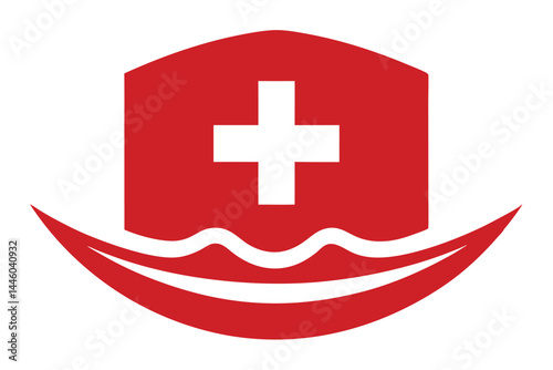 Abstract Red and White Lifeguard Rescue Water Symbol with Medical Cross