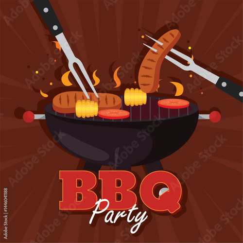 Barbecue grill food fork. Vector