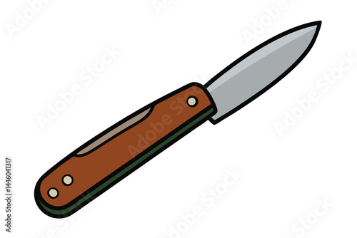 Pocket knife with brown handle and silver blade suitable for camping