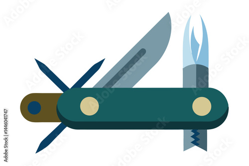 Illustration of a MultiTool Pocket Knife with Various Open Attachments