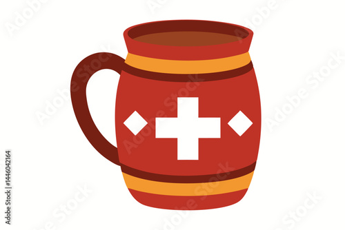 Stylized Coffee or Tea Mug with Swiss Cross and Diamond Accents
