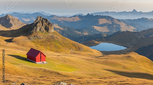 Red Hut in Alpine Meadow