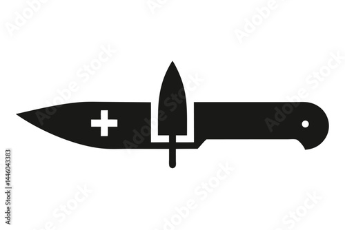 Symbolic representation of medical intervention or first aid with knife and tool