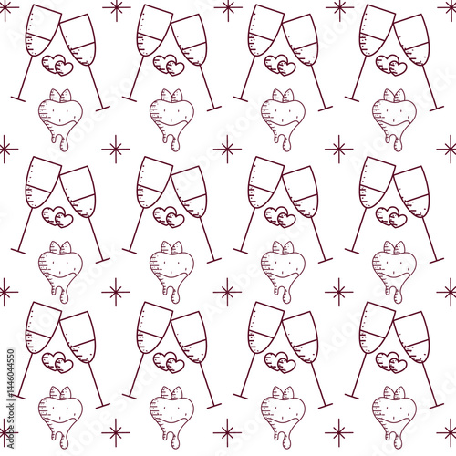 Outline clinking glasses. Vector