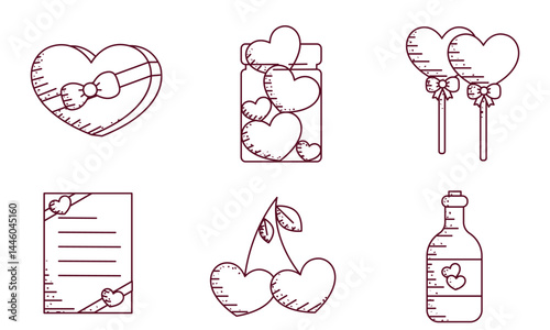 Outline romantic icons set. Vector