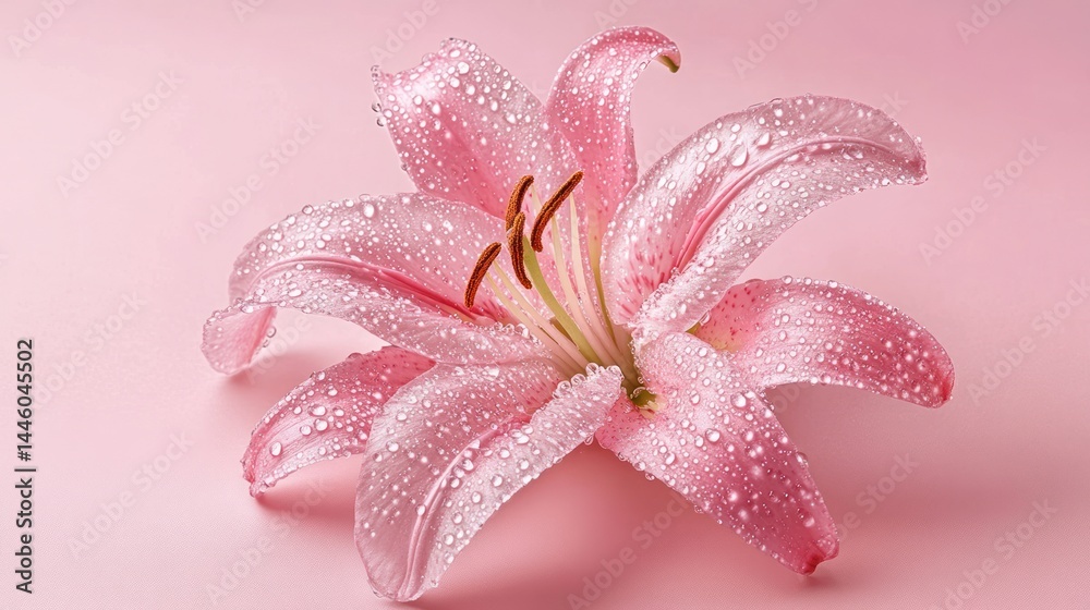 Fototapeta premium Pink Lily with Water Drops