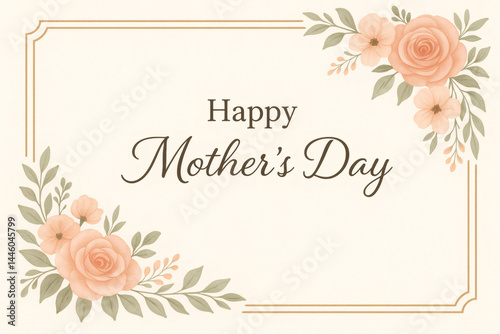 Happy mother's day floral greeting card design with roses and leaves for celebration and appreciation