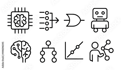 Artificial intelligence and robotics icons for technological design projects