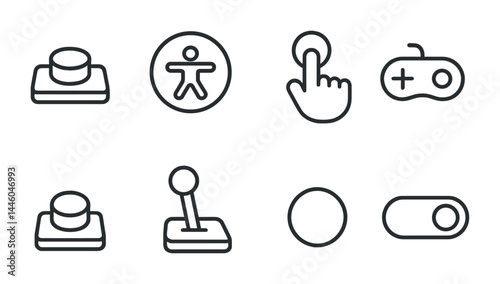 User interface access controls - line style icons for digital interaction and navigation: button, accessibility, touch, gamepad, joystick, toggle, circle, switch