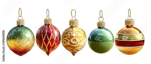 Pack of Holiday Ornaments Against Transparent Background for Seasonal Decoration, Christmas Styling, or Festive Event Design photo