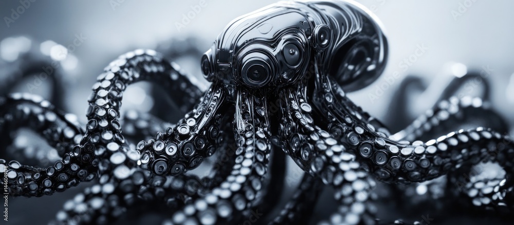 Obraz premium Cybernetic Octopus: A Metallic Marvel of Digital Art