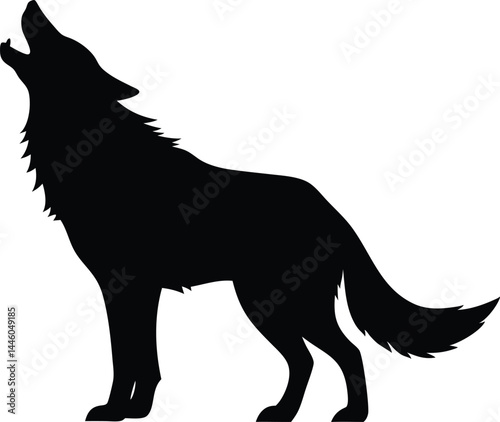wolf howl silhouette vector, wolf icon black silhouette