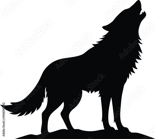 Wolf howl silhouette vector, wolf howling silhouette illustration
