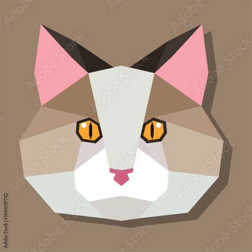 Low poly cat head front. Vector