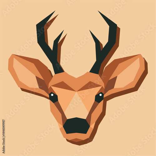 Low poly deer head front. Vector