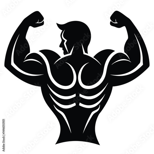 Powerful Bodybuilder Silhouette Muscular Strength and Fitness Icon