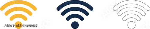 WiFi icon set with multiple wireless signal strength designs, perfect for apps, network settings, mobile interfaces, internet connection indicators, and modern digital illustrations