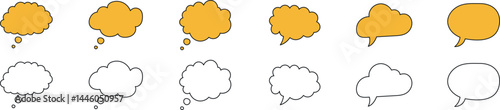 Thought bubbles vector set in outline style featuring empty comic-style thinking shapes, perfect for creative messages, doodles, comics, note designs, and visual storytelling graphics