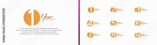 set of anniversary logo style with handwriting. vector design orange and purple color for celebration