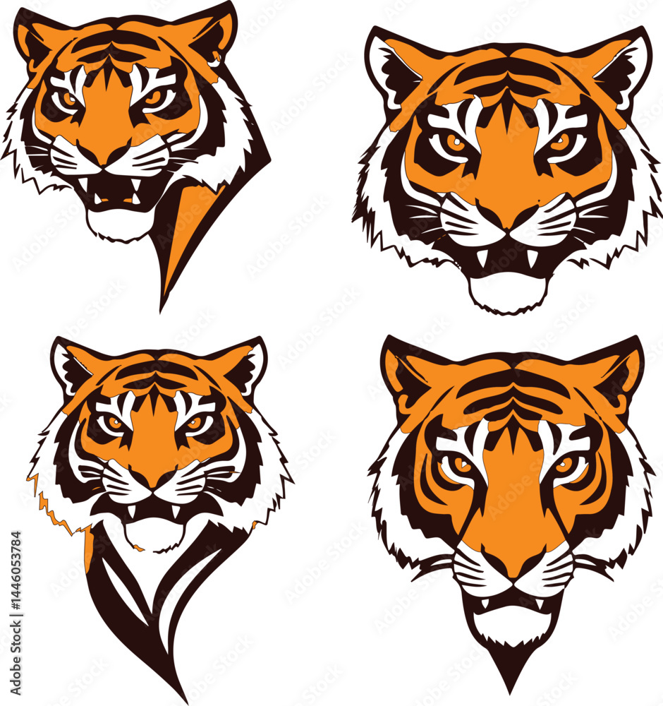 Fototapeta premium Tiger Head Outline Vector Set