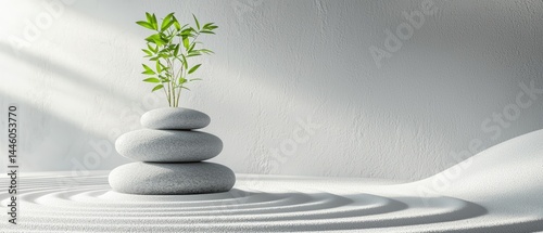 Panel kuchenny z motywem Zen garden arrangement with gray stones and bamboo in white sand