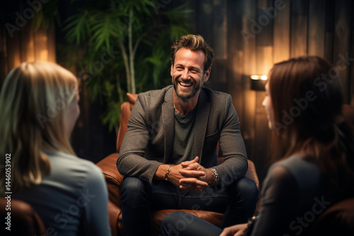 During one therapy session for mental health anxiety, one man engages in conversation with his mentor psychologist  