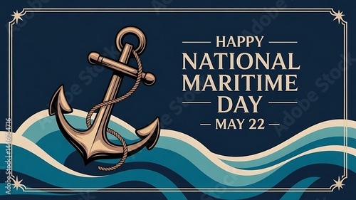 Happy National Maritime Day May 22 card banner invitation poster with anchor, Nautical / Sailing Banner and Flyer, created with generative ai