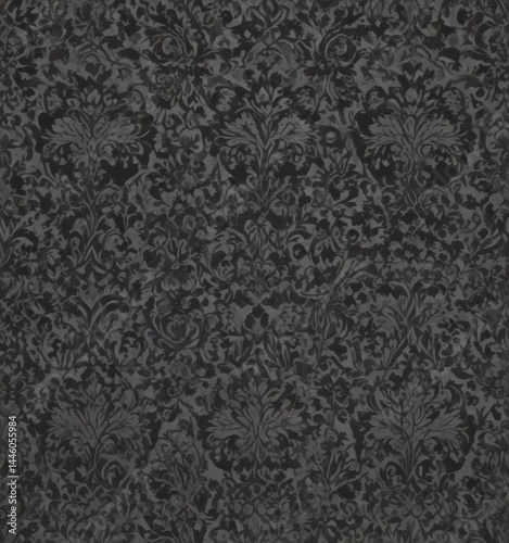 Intricate black damask floral pattern on muted grey  , pattern, damask, elegant