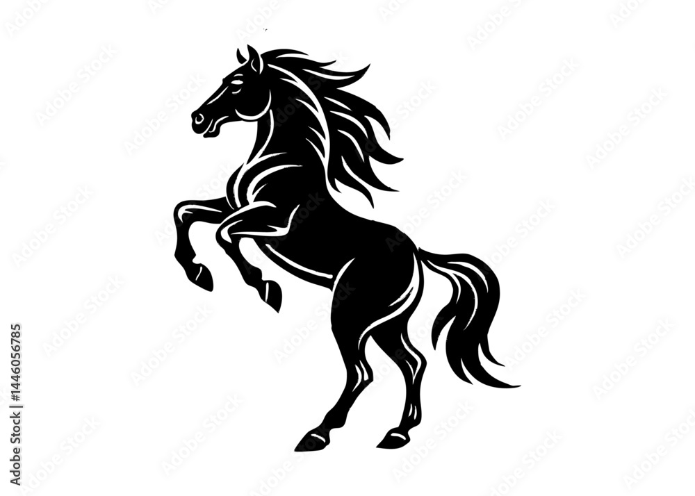 Obraz premium Black Rearing Horse Silhouette - Elegant Vector Illustration Isolated on White Background