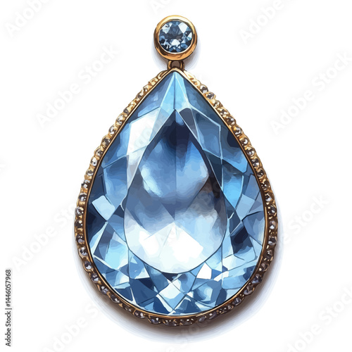 Unique Gemstone Pendant With An Artistic Design, watercolor vector, isolated on a white background.