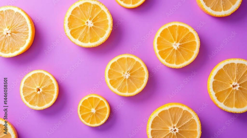Slices of orange on purple background.
